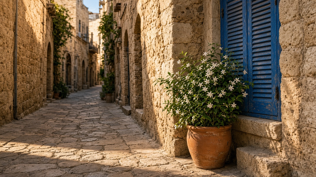 Narrow Jaffa alley of limestone